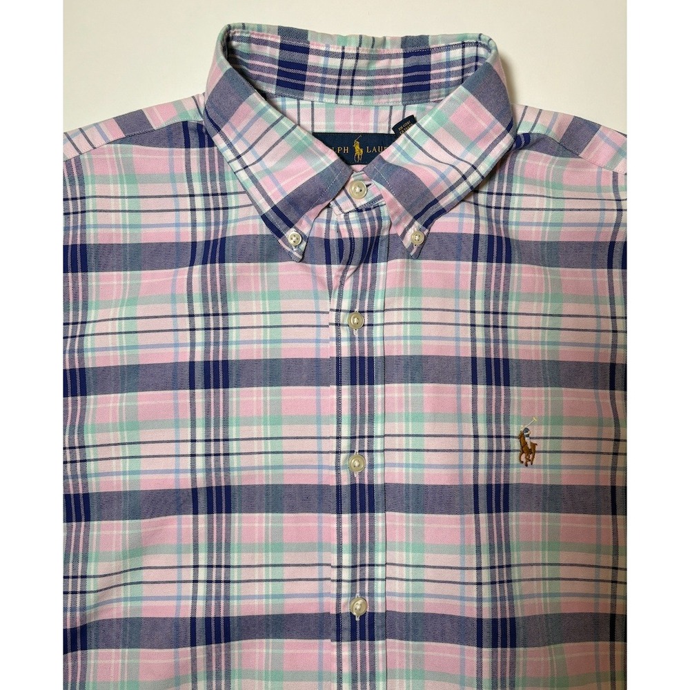 Ralph Lauren Polo Men's Pink Blue Green Plaid Button Down Shirt | Large